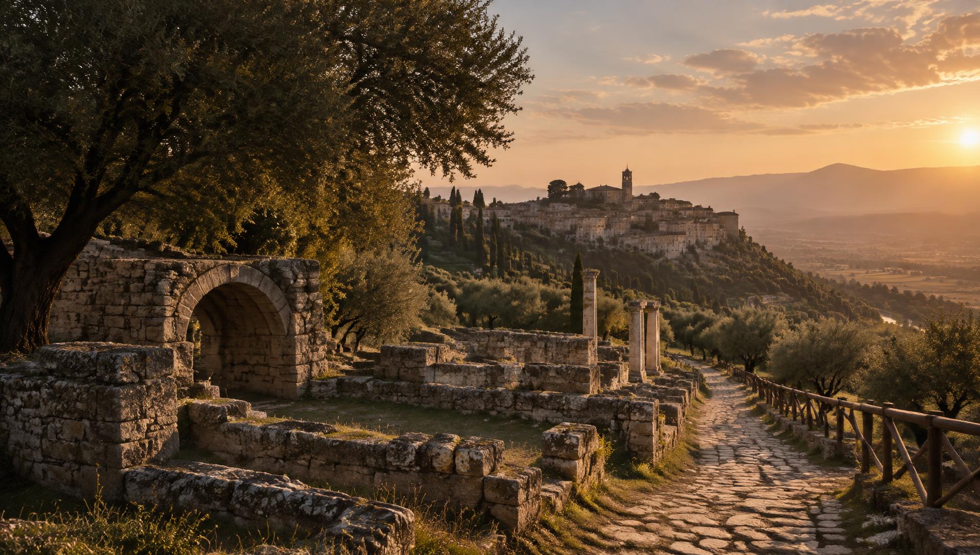 Paesaggio storico italiano con resti archeologici